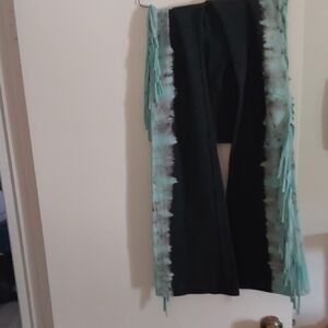 Black and Teal Fringe Scarf